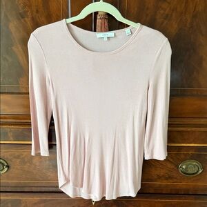 Light Rose Pink Ribbed Scoop Neck 3/4 sleeve Women's tee